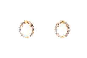 Cabochon Opal & Diamond Halo Accent Studs 14K 585 Yellow Gold Pair of Earrings Cabochon Opal & Diamond Halo Accent Studs 14K 585 Yellow Gold Pair of Earrings