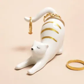 Ceramic Stretching Cat Ring Holder Ceramic Stretching Cat Ring Holder