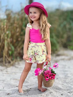Chasing Butterflies Floral Top and Ruffle Short Set Chasing Butterflies Floral Top and Ruffle Short Set