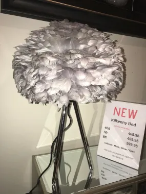 Chrome Tripod Lamp with Grey Goose Feather Shade Chrome Tripod Lamp with Grey Goose Feather Shade