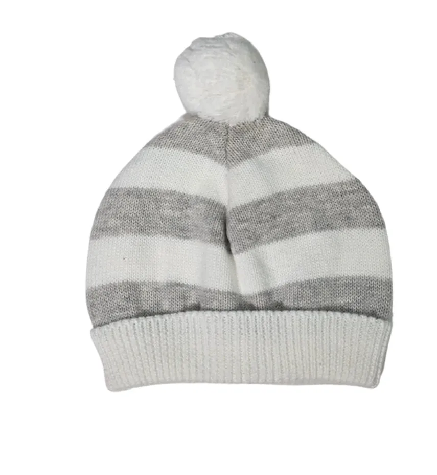 Cotton Striped Hat with Pompom