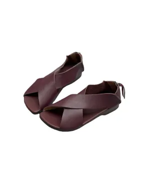 Cross Strap Open Toe Leather Retro Flat Sandals Cross Strap Open Toe Leather Retro Flat Sandals