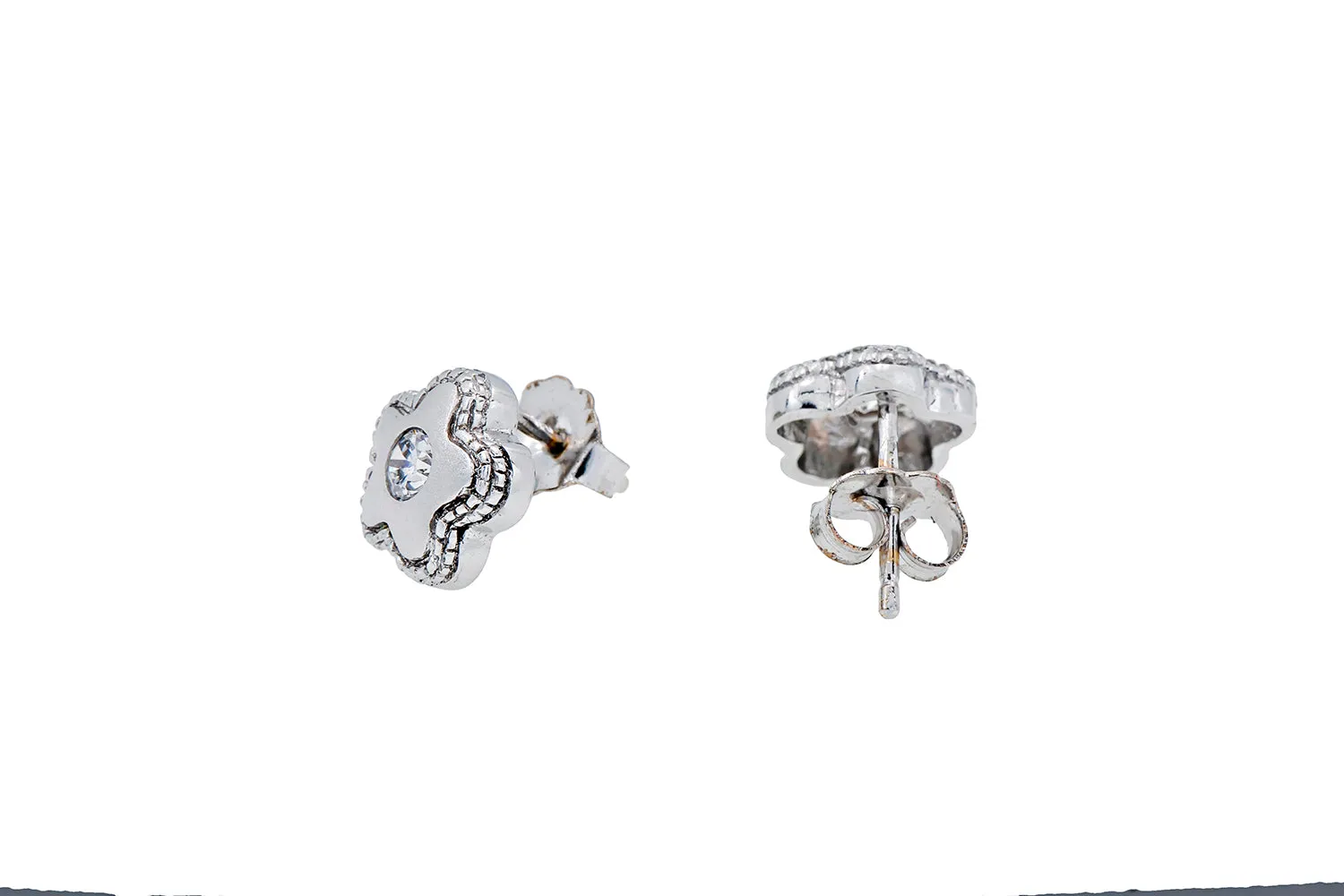 Cubic Zirconia Daisy Flower Star Stud 14K 585 White Gold Pair of CZ Earrings