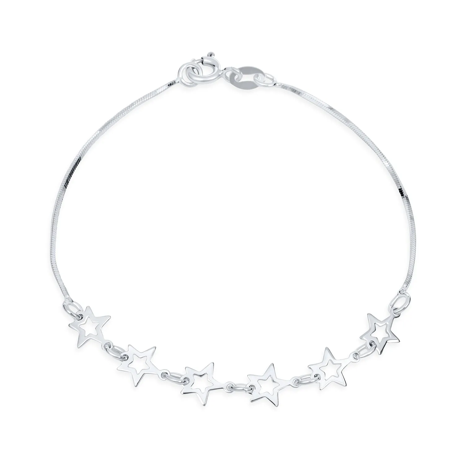 Dainty Rock Star Patriotic Stars Charm Bracelet .925Sterling Silver