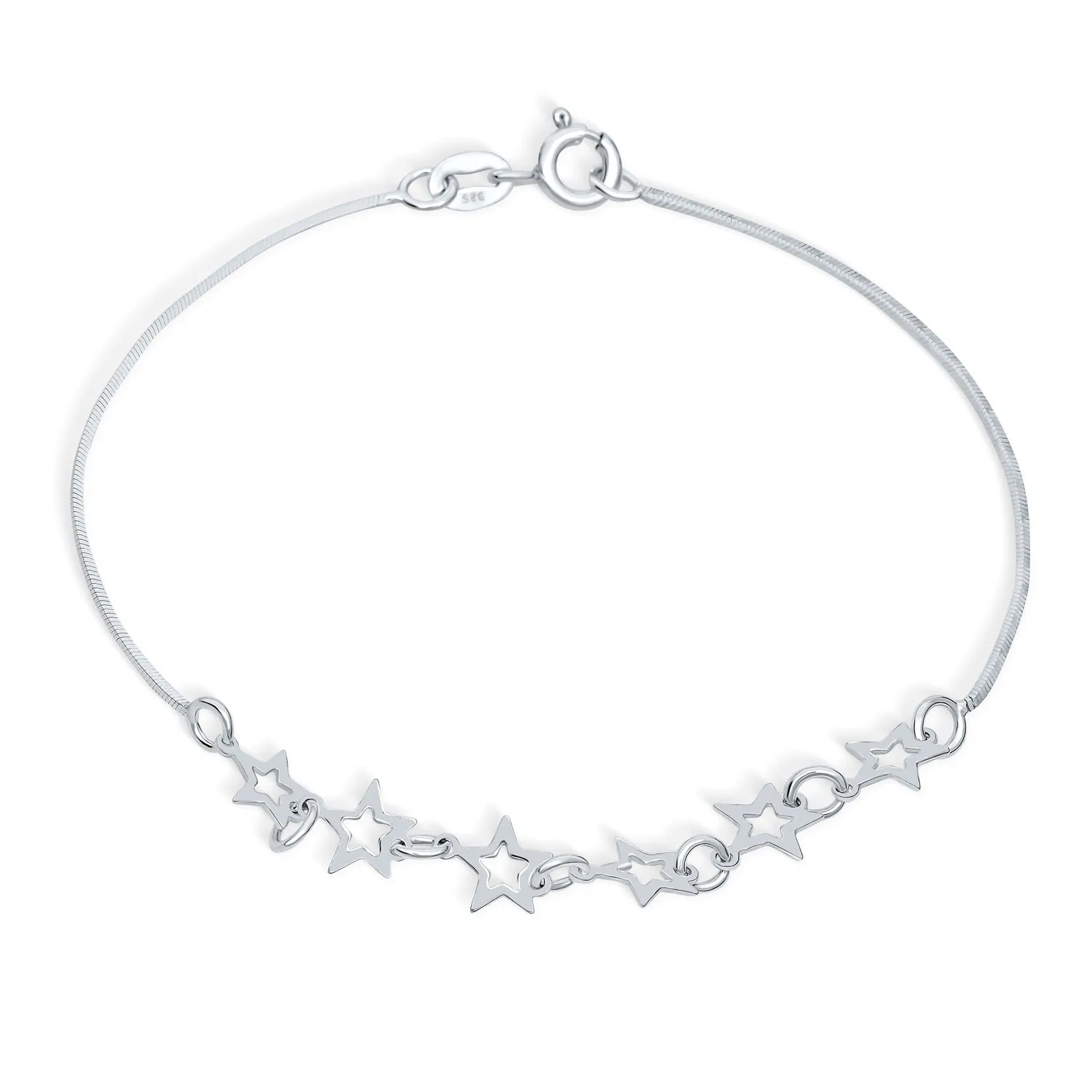 Dainty Rock Star Patriotic Stars Charm Bracelet .925Sterling Silver