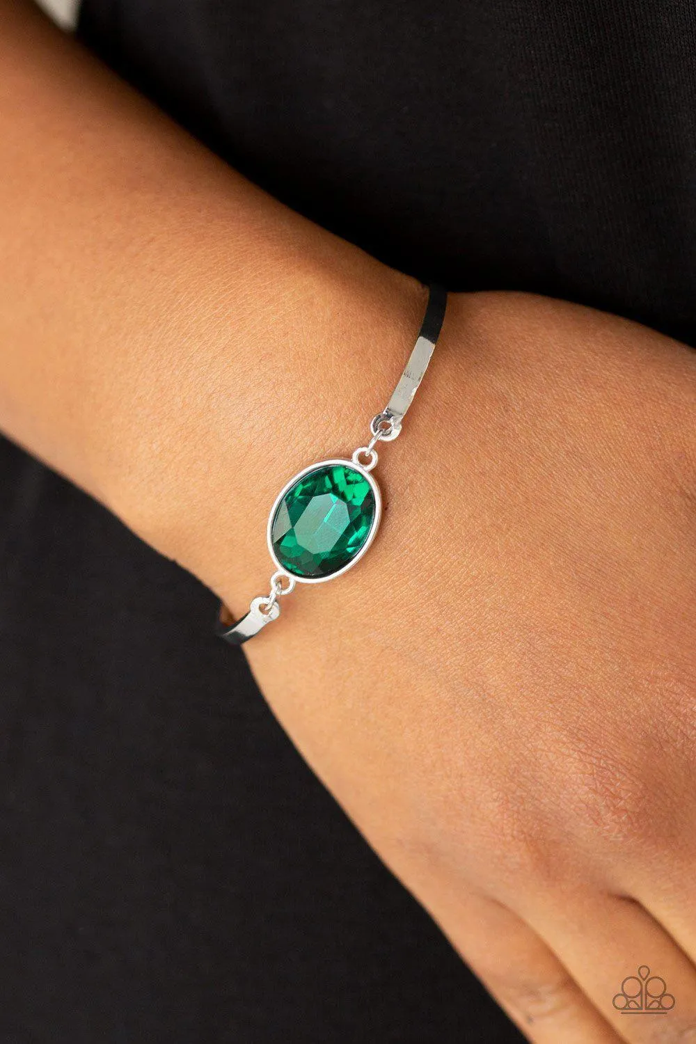 Definitely Dashing Silver and Emerald Green Gem Bracelet - Paparazzi Accessories