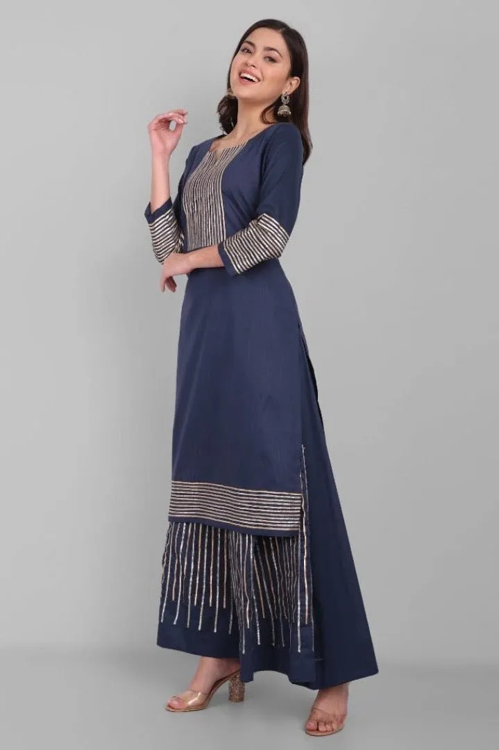 Dhanak Blue Kurta and Sharara - Set of 3