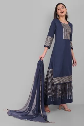 Dhanak Blue Kurta and Sharara - Set of 3 Dhanak Blue Kurta and Sharara - Set of 3