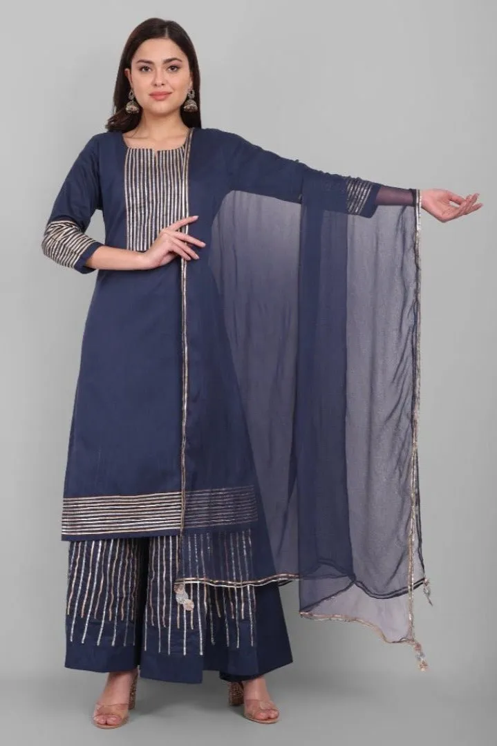Dhanak Blue Kurta and Sharara - Set of 3