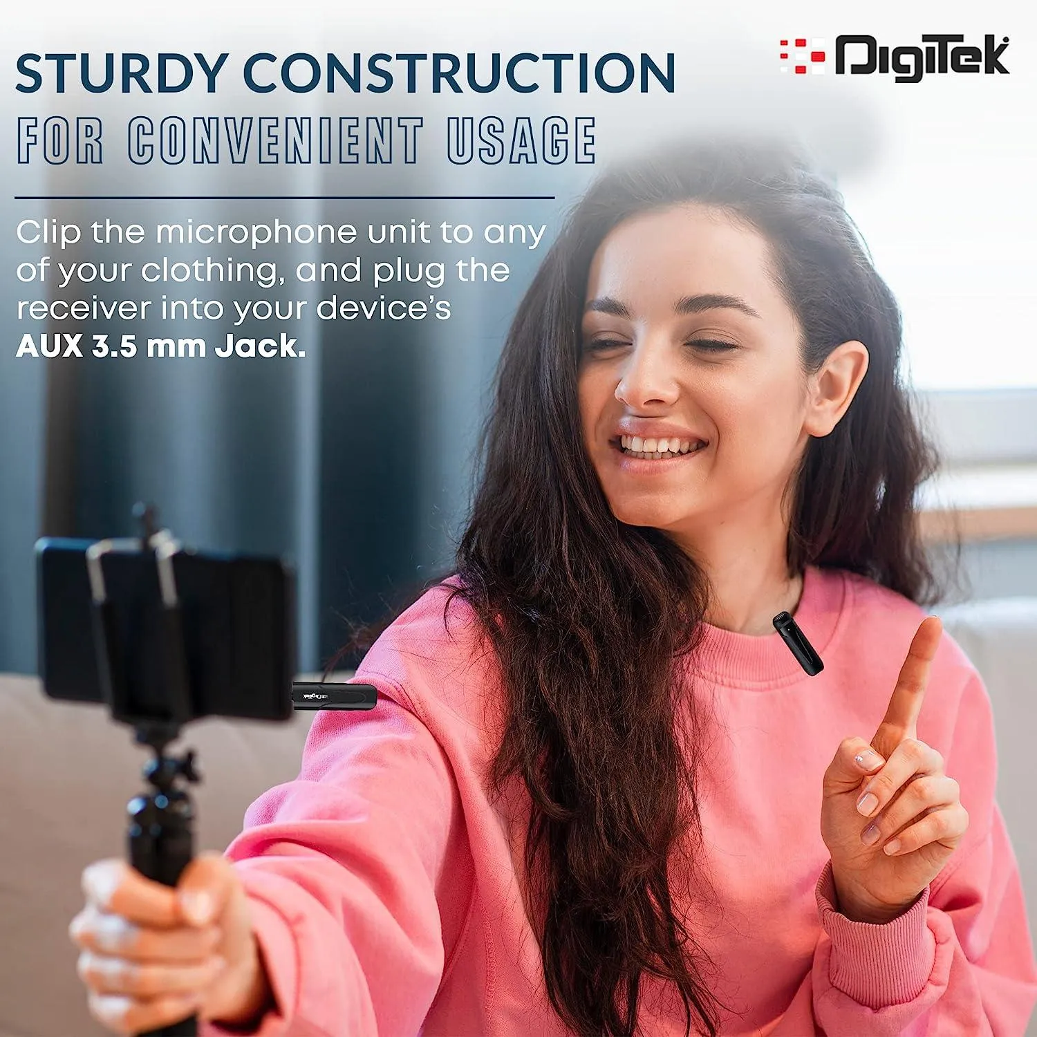 Digitek (DWM-005) Wireless Microphone with Aux Connector, Compatible for Noise Cancellation Mic Suitable