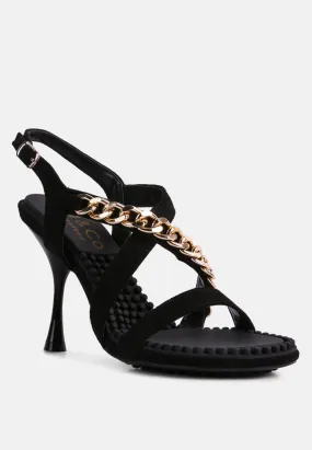 DOMEDA Black Metal Chain Embellished Sandals DOMEDA Black Metal Chain Embellished Sandals