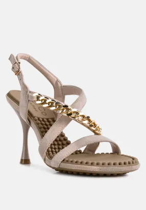 DOMEDA Latte Metal Chain Embellished Sandals DOMEDA Latte Metal Chain Embellished Sandals
