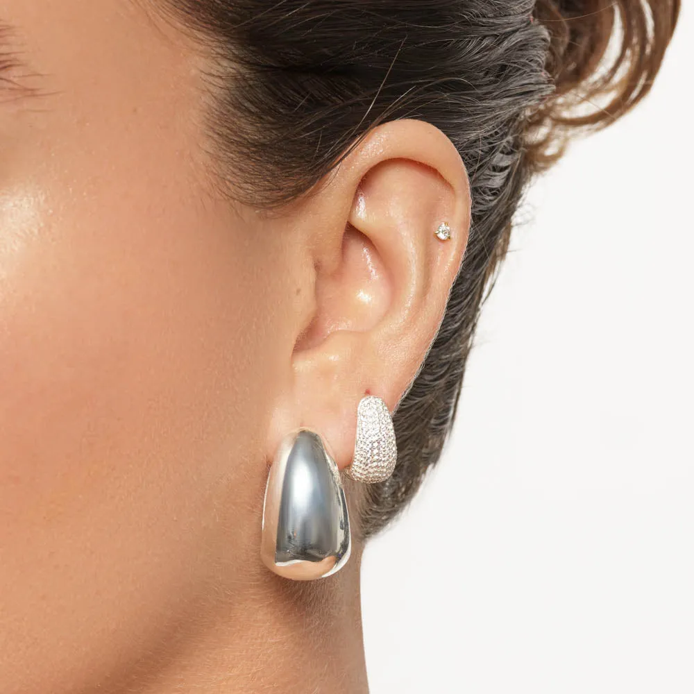Drop Dome Hoops in Silver