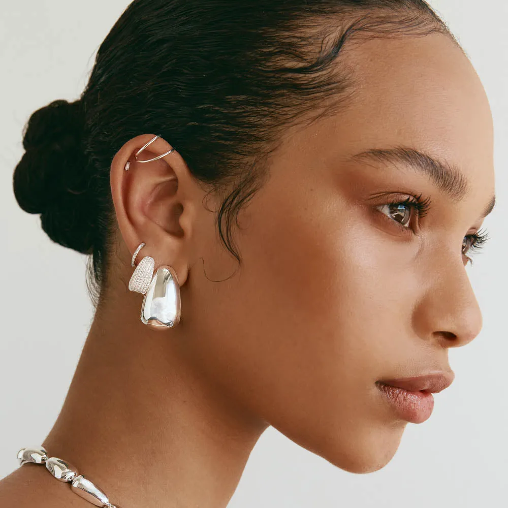Drop Dome Hoops in Silver