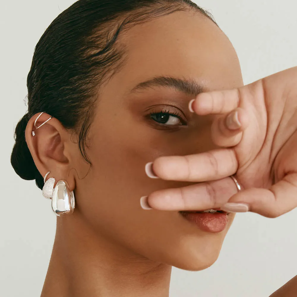 Drop Dome Hoops in Silver