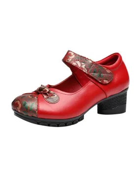 Ethnic Retro Leather Printed Chunky Shoes Ethnic Retro Leather Printed Chunky Shoes