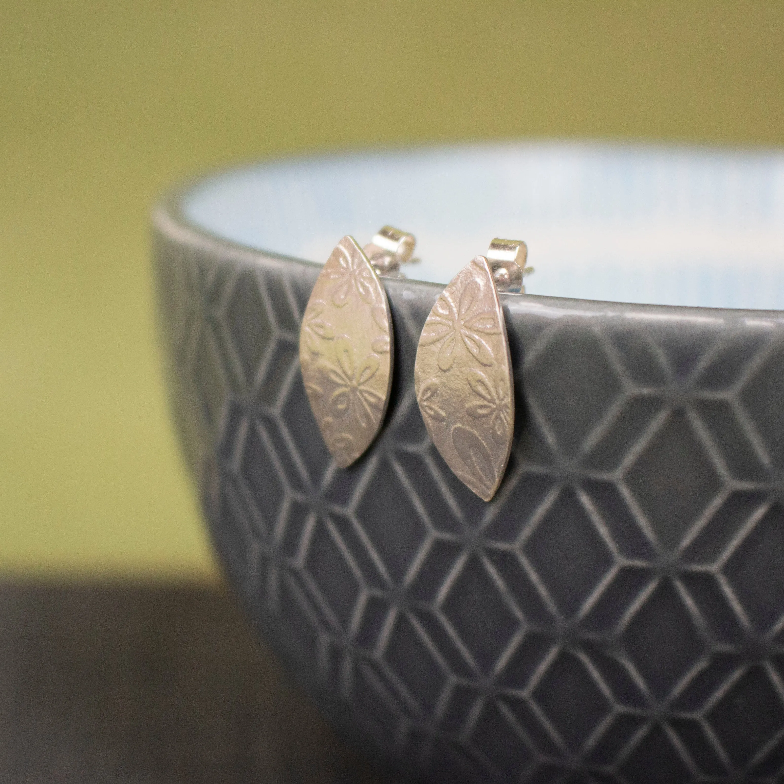 Floral Petal Silver Stud Earrings