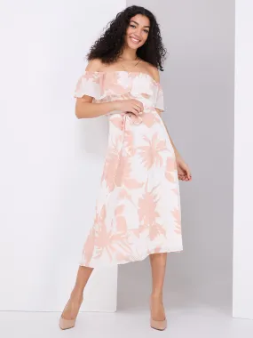 Floral Print Off-The-Shoulder Chiffon Midi Dress Floral Print Off-The-Shoulder Chiffon Midi Dress