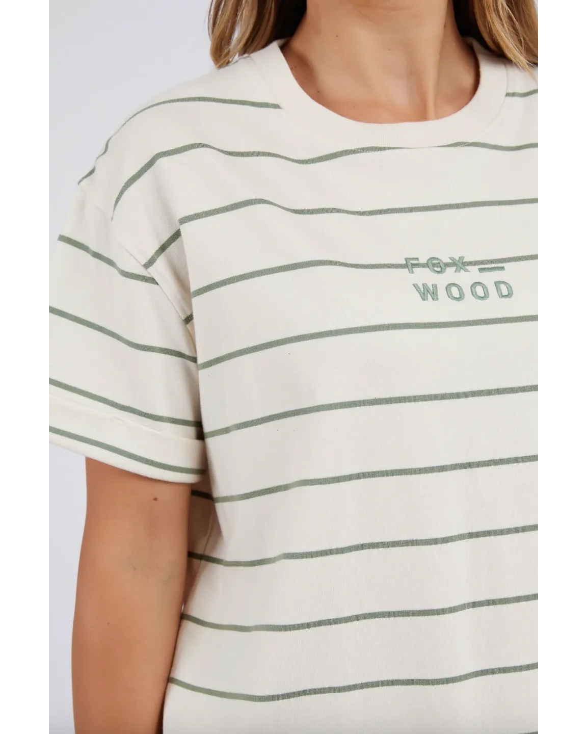 Foxwood Huntleigh Stripe Tee - Fern/White Stripe