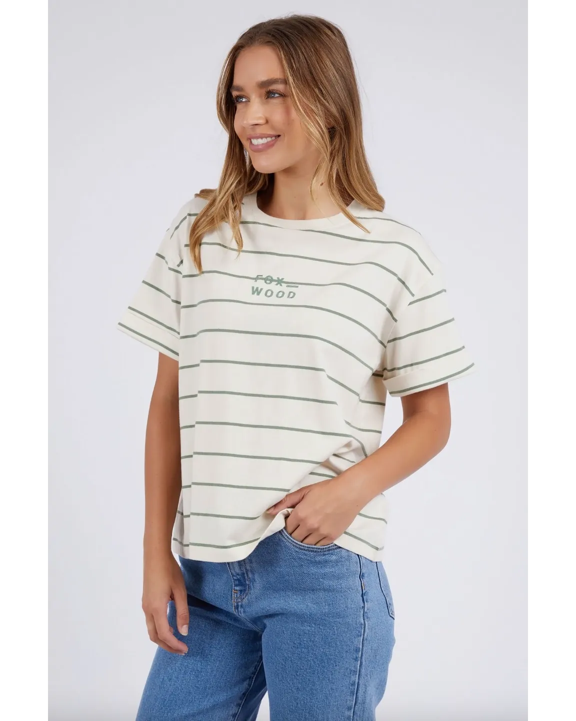 Foxwood Huntleigh Stripe Tee - Fern/White Stripe