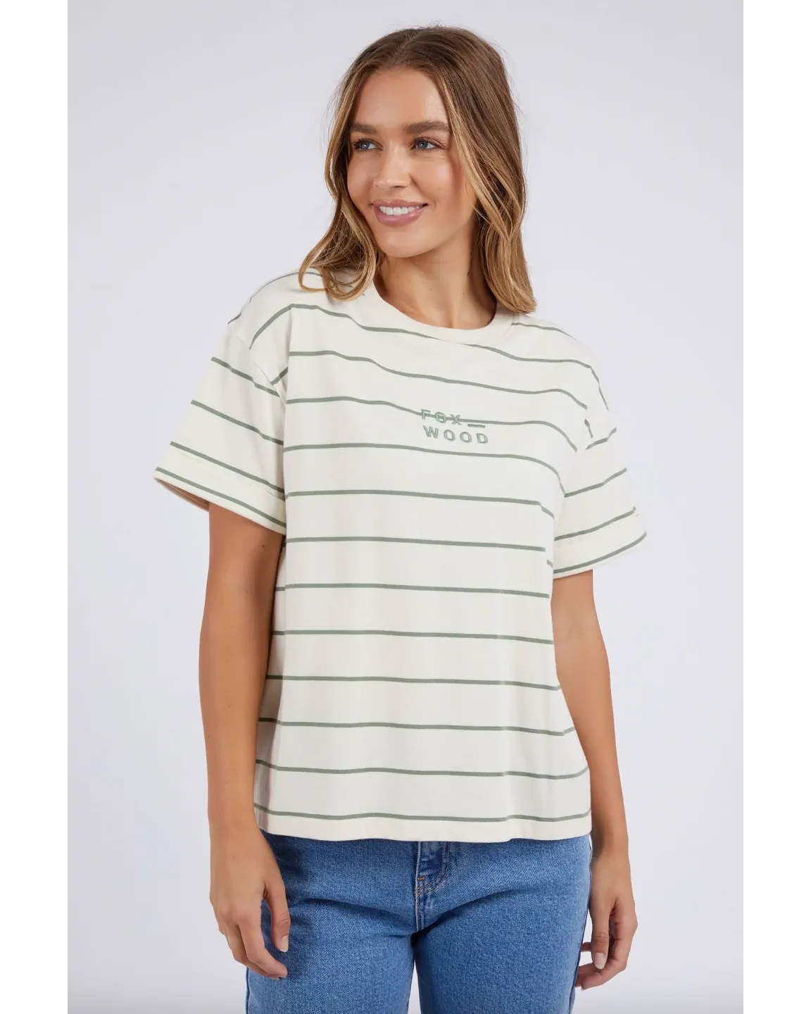 Foxwood Huntleigh Stripe Tee - Fern/White Stripe