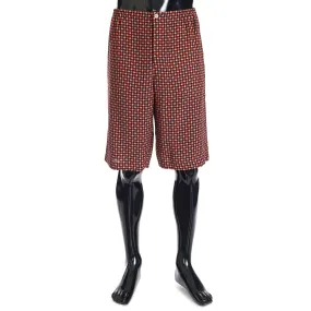 Geometric Houndstooth Print Shorts In Blue & Red Viscose Geometric Houndstooth Print Shorts In Blue & Red Viscose