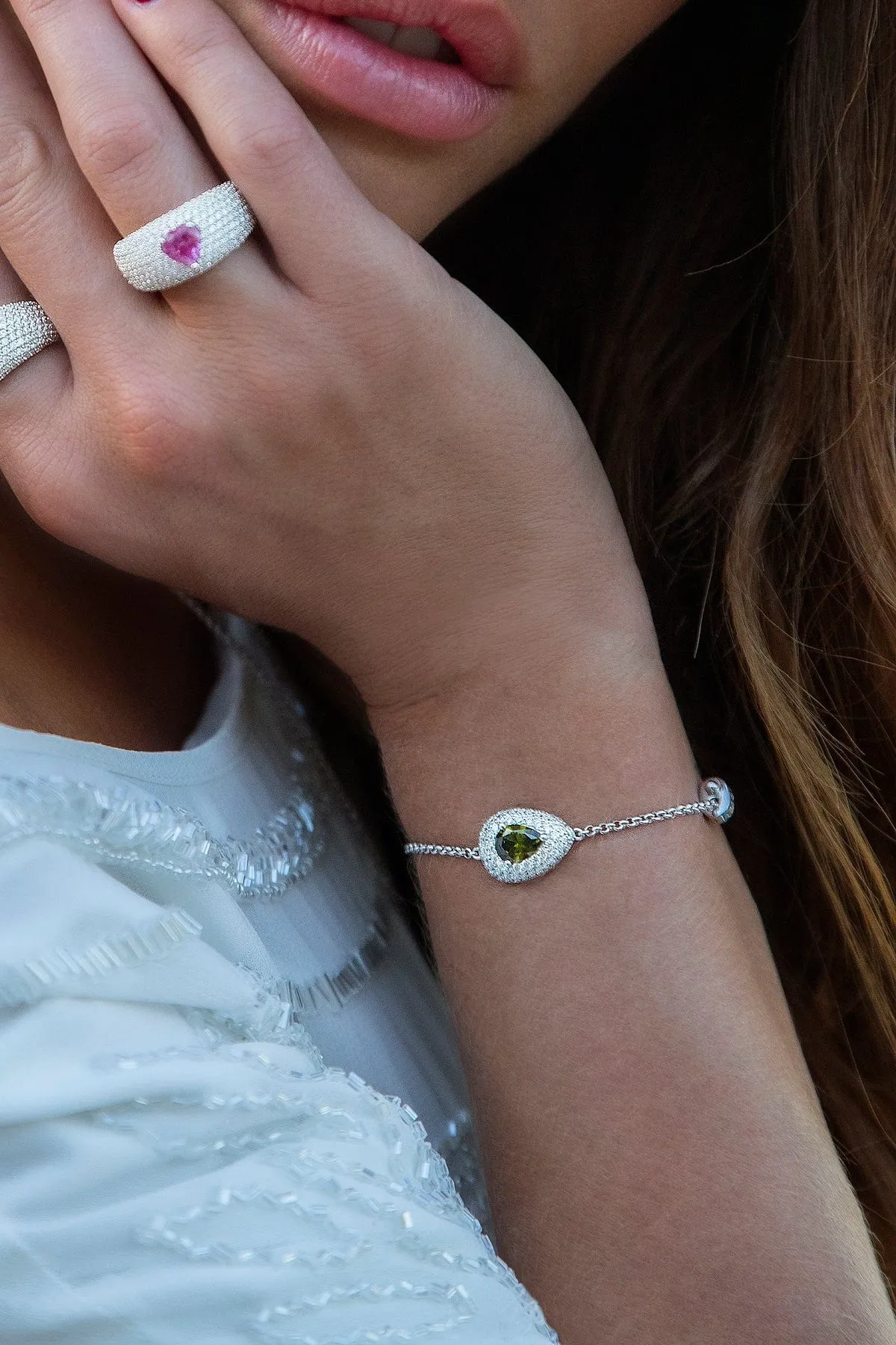 Green Pear Adjustable Bracelet - silver