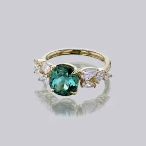 Green Tourmaline Side Cluster Ring Green Tourmaline Side Cluster Ring