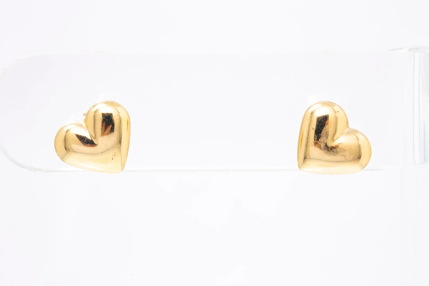 Hallow Puff Heart Stud Earrings 14k 585 Yellow Gold