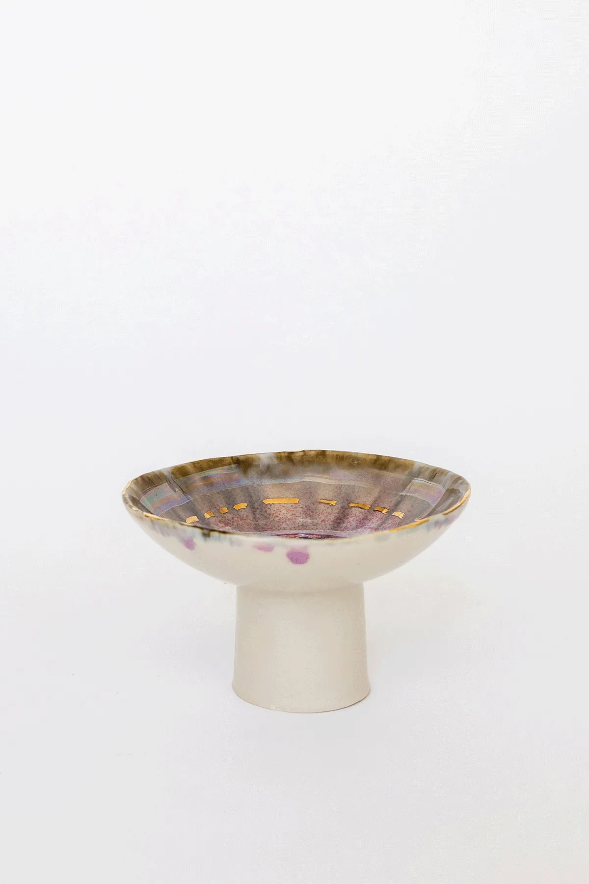 Iceland Pedestal Bowl, Pink Aurora with Gold - Small