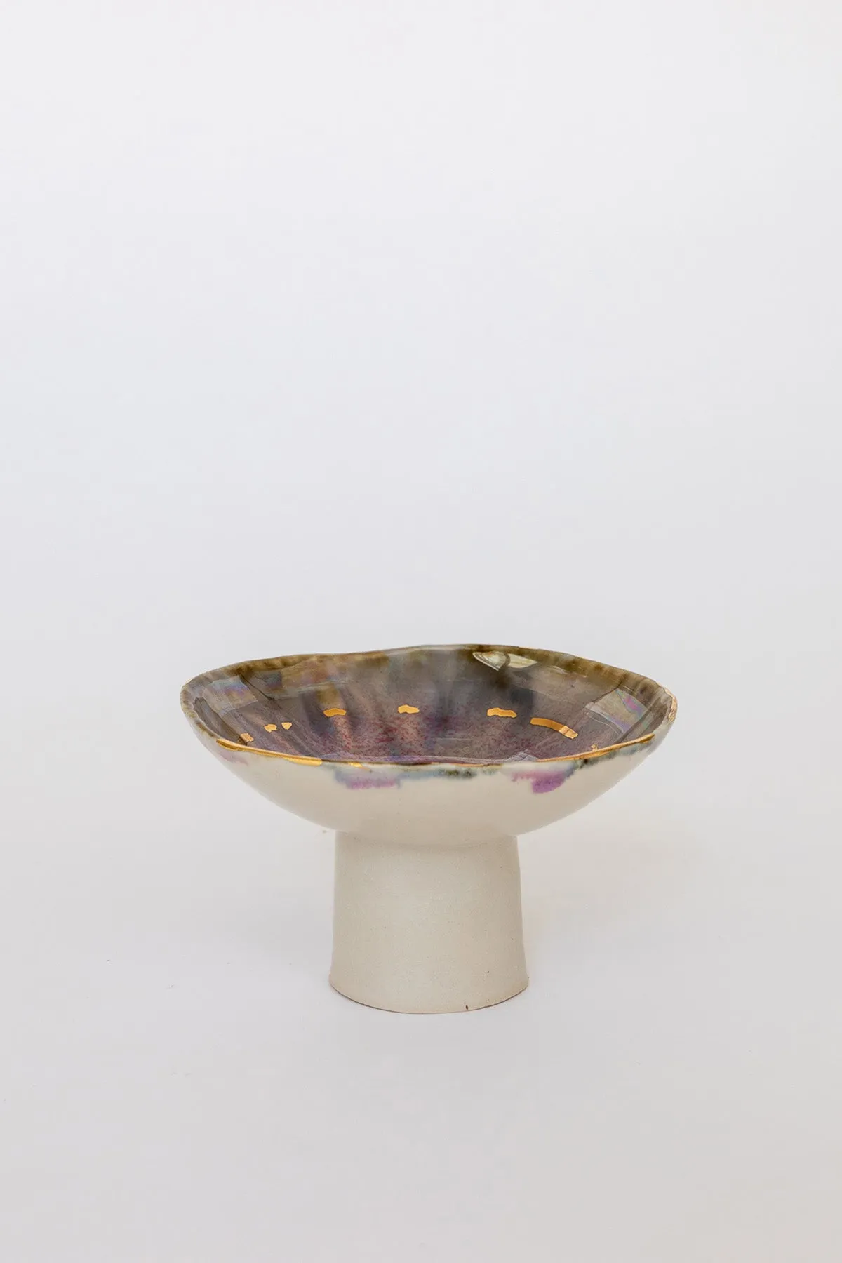 Iceland Pedestal Bowl, Pink Aurora with Gold - Small