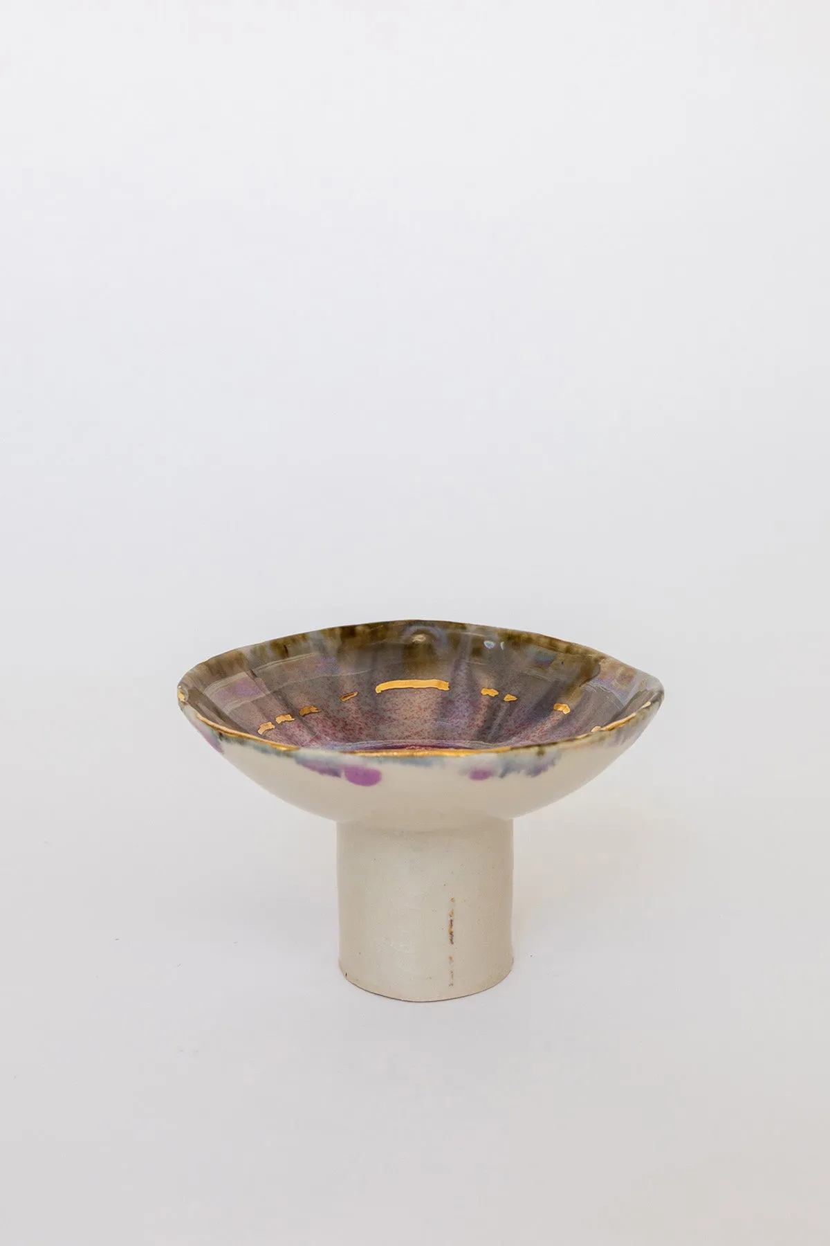 Iceland Pedestal Bowl, Pink Aurora with Gold - Small