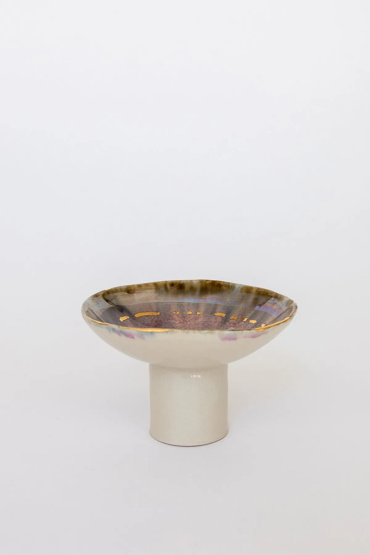 Iceland Pedestal Bowl, Pink Aurora with Gold - Small