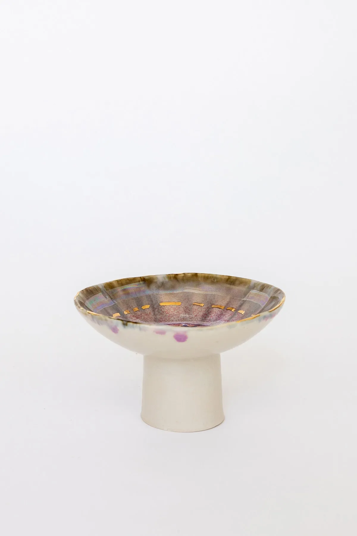 Iceland Pedestal Bowl, Pink Aurora with Gold - Small