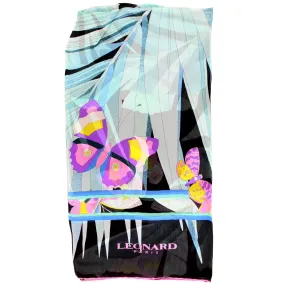 Leonard Paris Scarf Black Turquoise Purple Butterfly - Chiffon Silk Shawl Leonard Paris Scarf Black Turquoise Purple Butterfly - Chiffon Silk Shawl