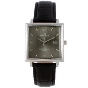 Men's Modern 35x35mm Square Watch with Metal Case and Leather Band Men's Modern 35x35mm Square Watch with Metal Case and Leather Band