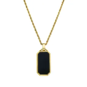 Men's Tarnish Resistant 14k Gold Plated Black Dogtag Rope Chain Pendant Necklace Men's Tarnish Resistant 14k Gold Plated Black Dogtag Rope Chain Pendant Necklace