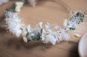 Mini Baby's Breath and Dried Eucalyptus Crown / Bunny Tails Preserved Hydrangea Bridal Flower Crown Mini Baby's Breath and Dried Eucalyptus Crown / Bunny Tails Preserved Hydrangea Bridal Flower Crown