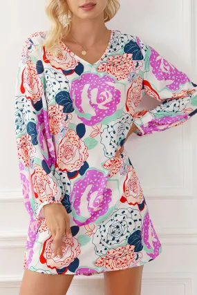 Multicolor Bracelet Bubble Sleeve Blooming Flower Print Dress Multicolor Bracelet Bubble Sleeve Blooming Flower Print Dress