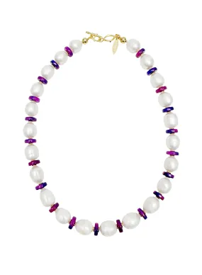 Natural Cultured Freshwater Pearls with Purple Gemstone Necklace LN011 Natural Cultured Freshwater Pearls with Purple Gemstone Necklace LN011