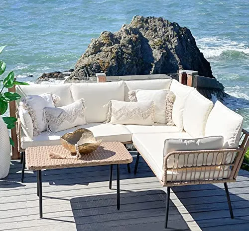 Outdoor Rattan Woven Conversation Sectional L-Shaped Sofa