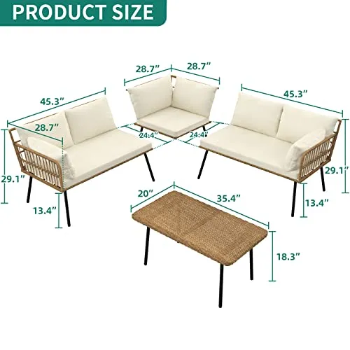 Outdoor Rattan Woven Conversation Sectional L-Shaped Sofa