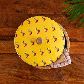 'Peacocks' Hand-Enamelled Chapati Box With Lid In Mango Wood (8.0 Inch, 1140 ml) 'Peacocks' Hand-Enamelled Chapati Box With Lid In Mango Wood (8.0 Inch, 1140 ml)