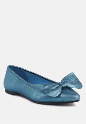 PIE-TRIBE Metallic Bow Ballerinas in Blue PIE-TRIBE Metallic Bow Ballerinas in Blue