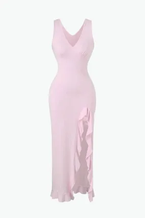 Pink V-neck Slit Maxi Dress Pink V-neck Slit Maxi Dress