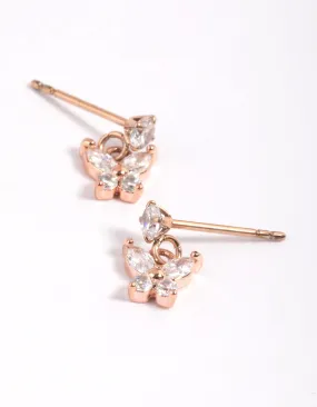 Rose Gold Plated Cubic Zirconia Butterfly Stud Earrings Rose Gold Plated Cubic Zirconia Butterfly Stud Earrings
