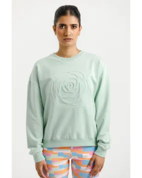 Rose Road Hoops Crew - Seafoam with Debossed Rose Rose Road Hoops Crew - Seafoam with Debossed Rose