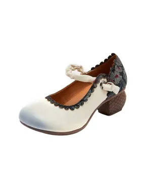 Round Toe Ethnic Style Chunky Heels Round Toe Ethnic Style Chunky Heels