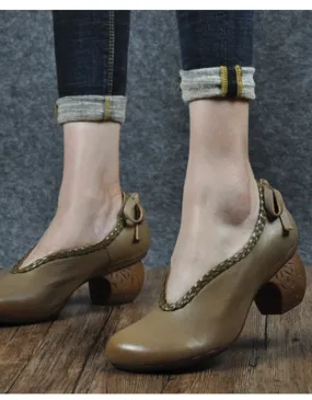 Spring Retro Handmade Chunky-heeled Shoes Spring Retro Handmade Chunky-heeled Shoes