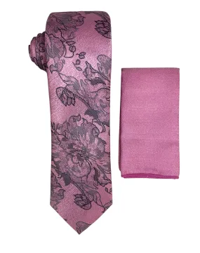 Stacy Adams Floral Tie and Handkerchief - Rose Pink Stacy Adams Floral Tie and Handkerchief - Rose Pink